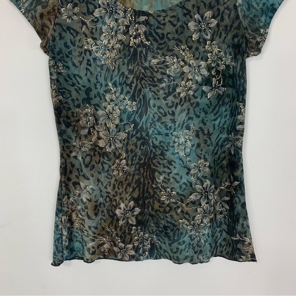 Y2K Brittany Black Mixed Media Animal Print Shirt Size Small - Picture 4 of 8